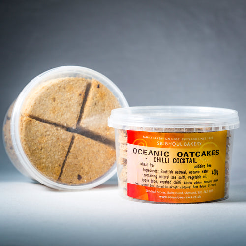 Cocktail-size Oceanic Oatcakes – (4 tubs: 3 x Grainy plus 1 x Chilli)